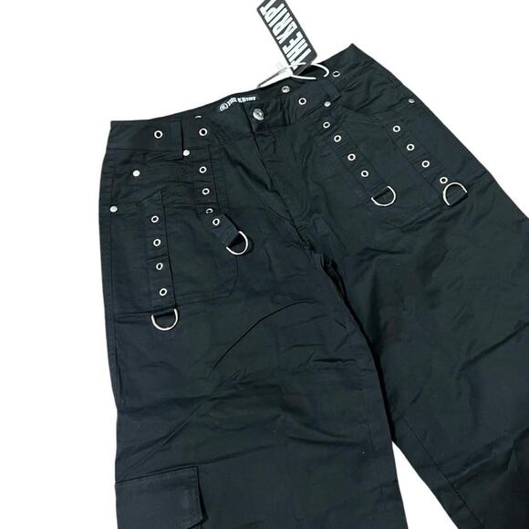 NWT The Kript Zani Black & Silver Hardware Wide Leg Low Waisted Cargo Pants S - Picture 2 of 5